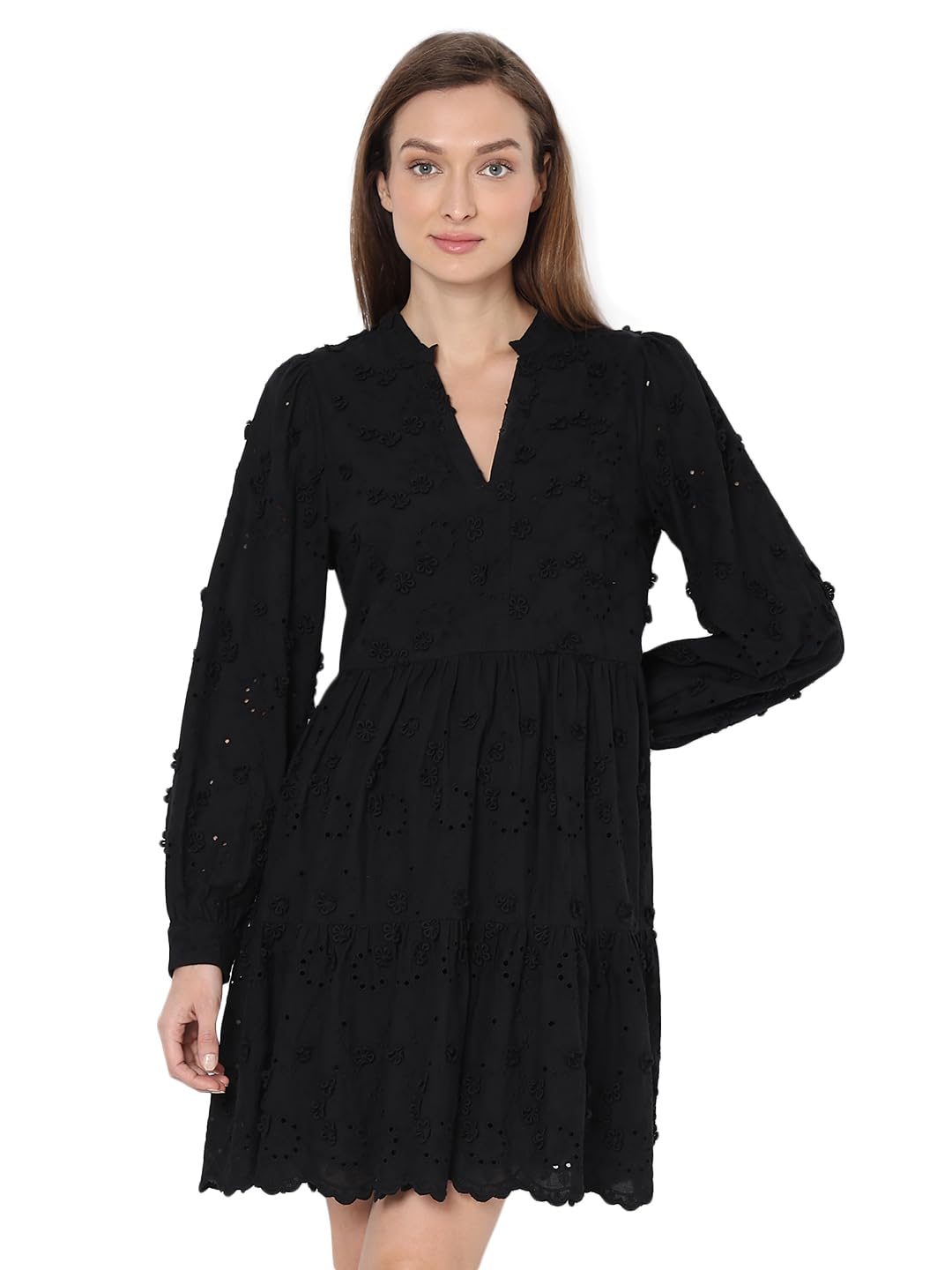 Vero Moda Women Self-Design White Cotton Knee Length A-Line Dress