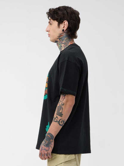 The Souled Store King of Nothing Men and Boys Short Sleeves Round Neck Black Graphic Printed Cotton Oversized T-Shirts