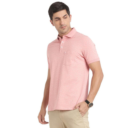 Turtle Men Cotton Stretch Light Pink Printed Slim Fit Polo Tshirt