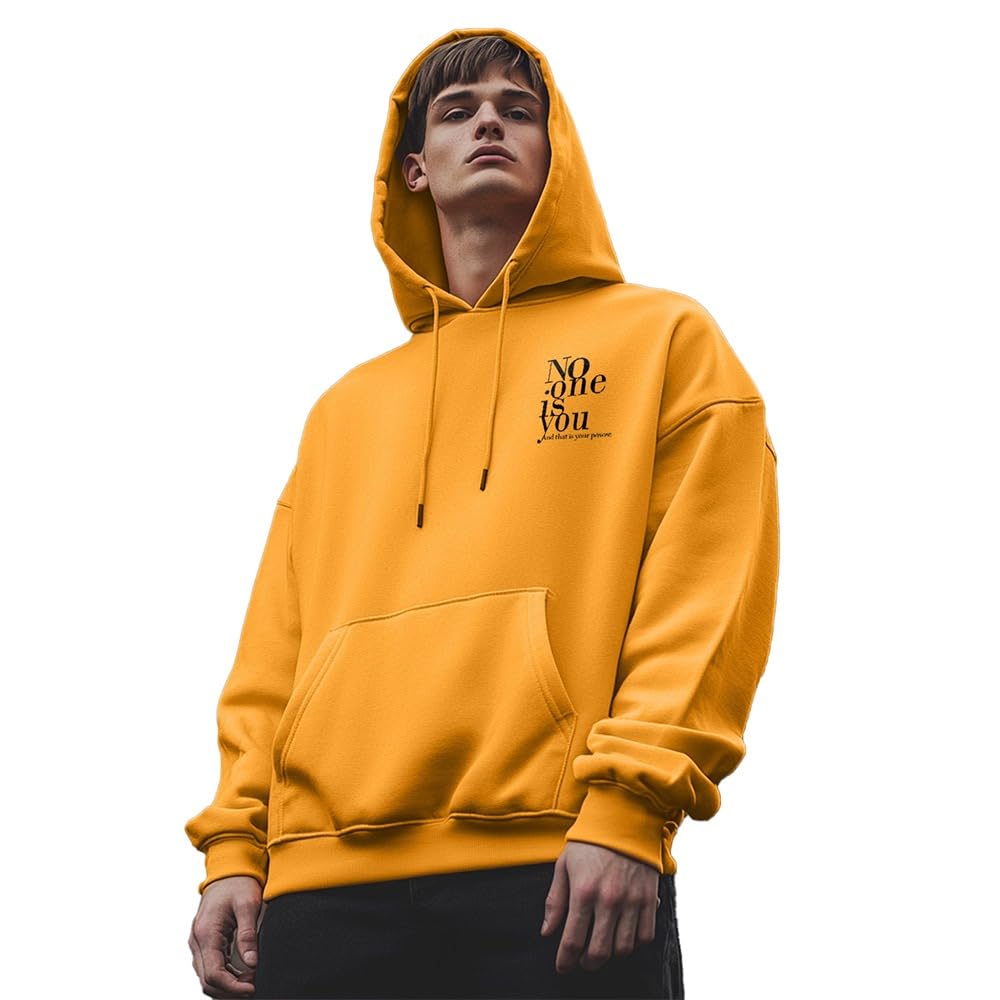 Nobero MenS Cotton Neck Hooded Sweatshirt (1M-Twrh-C0272_Mustard Yellow