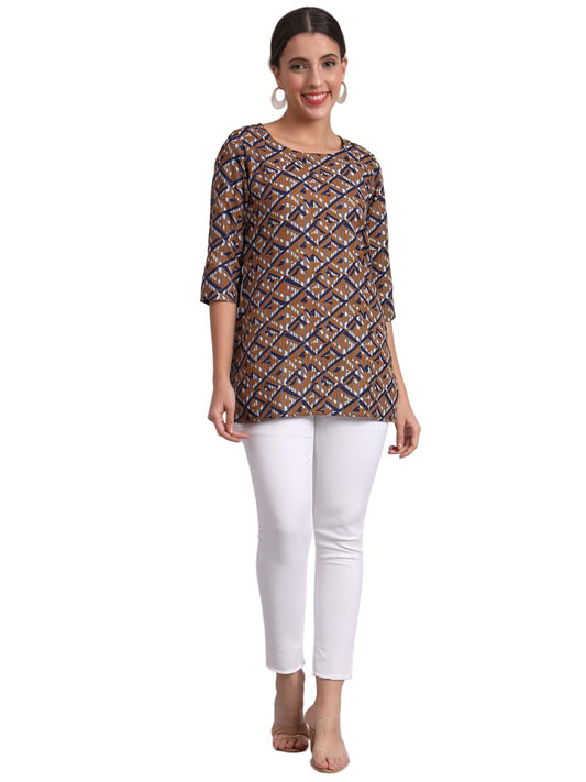 PATLANI Womens Cotton Printed Short Fullstitched Kurti/Kurtas. Grey