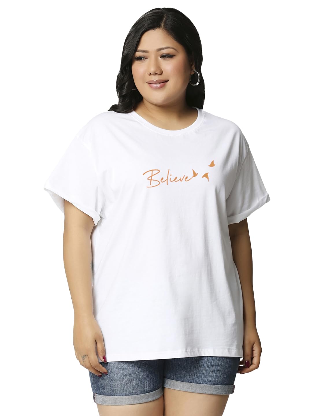 Bewakoof Womens Cotton Graphic Printed Plus Size Boyfriend Relaxed Fit T-Shirt_625706_White_4XL