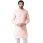 Kisah Men Light Pink Thread Work Kurta Full Sleaves, Knee Length, Straight, Regular Fit, Mandarin Collar Ethnic Wear