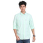 Turtle Men 100% Cotton Light Green Stripes Slim Fit Casual Shirt