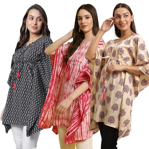 Tee Projekt Casual Crepe Kimino Sleeves WomenS Kaftan Dress Ll Elegant Casual & Everyday Kurta (Pack Of 3)