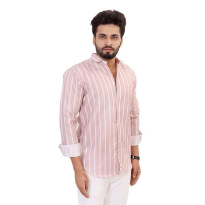Brown Culture MenS Cotton Blend Striped Print Shirt With Spread Collared Full Sleeves Standard Length And Button Down Closure T