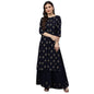 idaLia Cotton Printed A-Line Kurta Set with Skirt - Long Kurta with Skirt - Skirt and Kurta Set for Wedding, 3/4th Sleeve, Round Neck, Calf Length