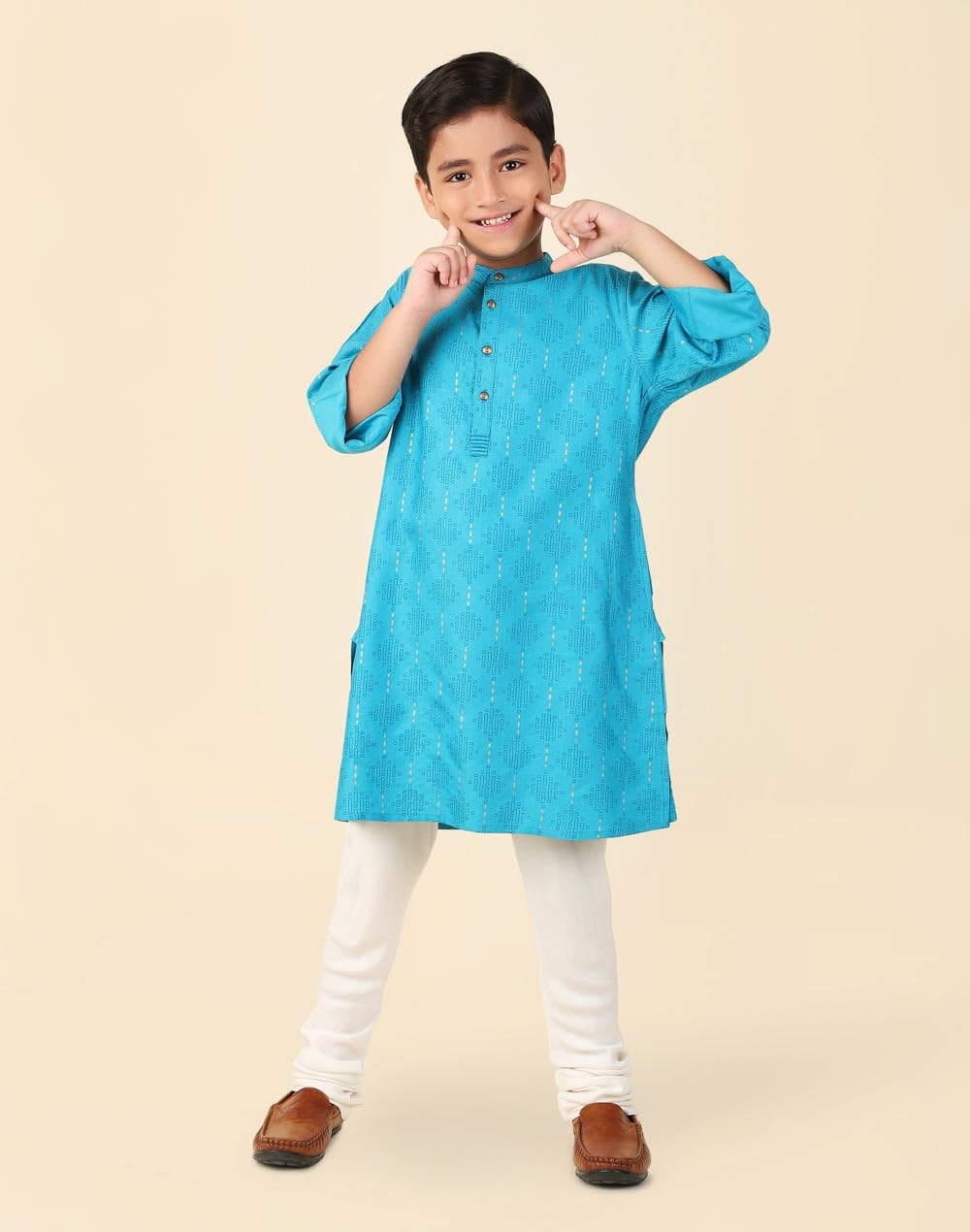 Fabindia Teal Viscose Silk Printed Long Kurta