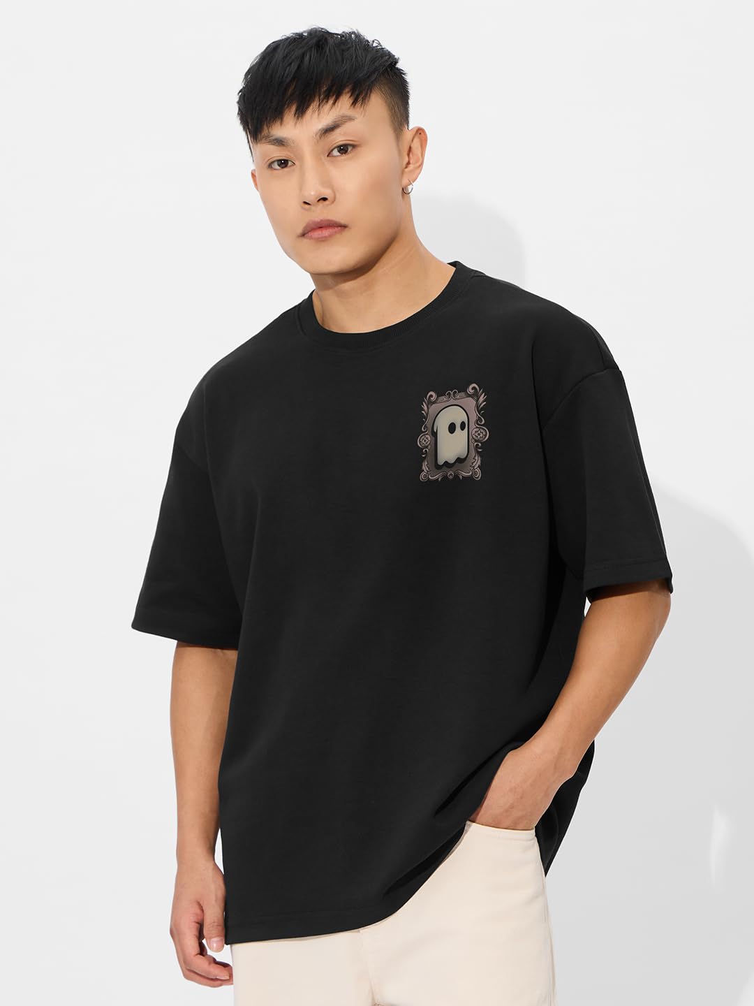 The Souled Store Originals : Bliss Mens and Boys Oversize Fit Half Sleeves Cotton T-Shirt Black
