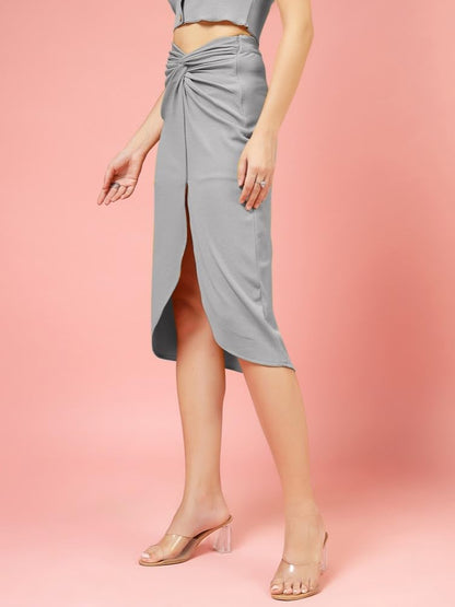 OOMPH! Ribbed Lycra Sarong Style Skirt, Grey - msk252