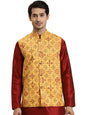 Sojana (Since 1958) Men's Cotton Linen Yellow & Multi Printed ONLY Nehru Jacket