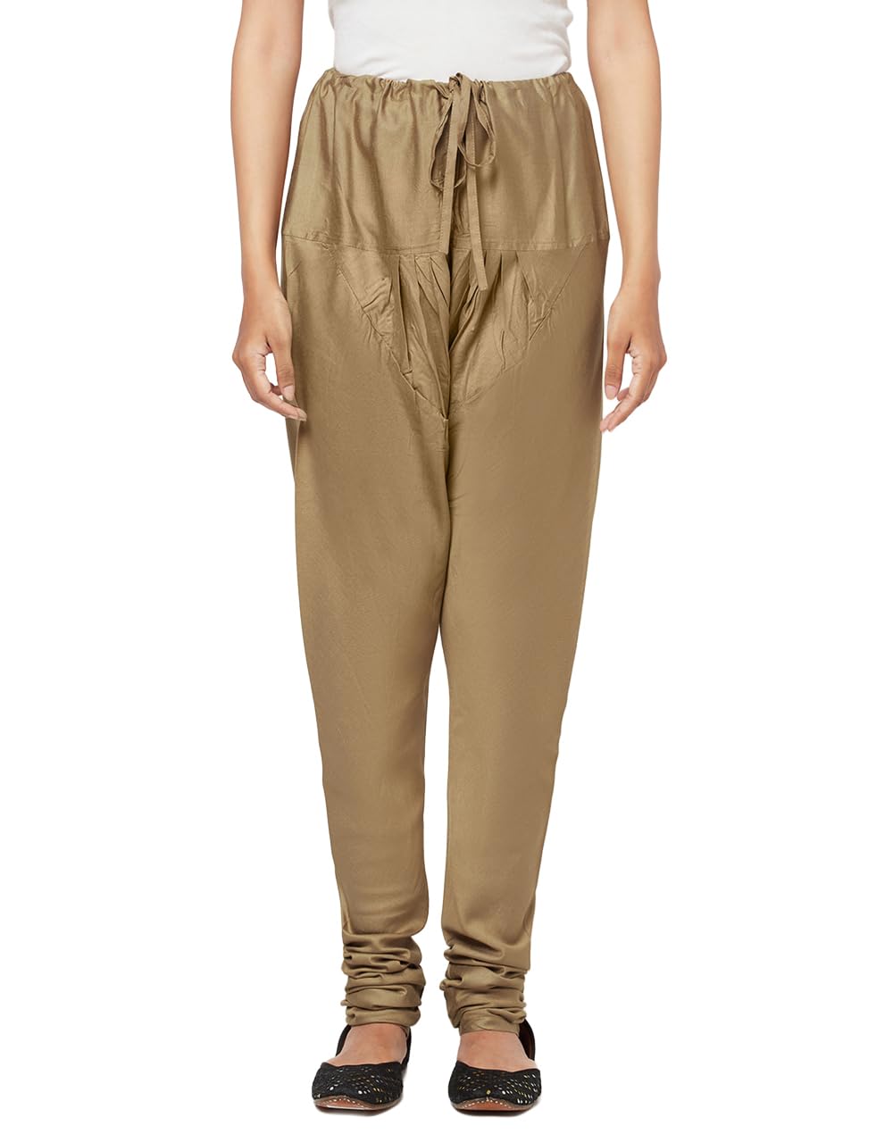 Fabindia Women's Beige Viscose Silk Solid Loose Fit Churidar