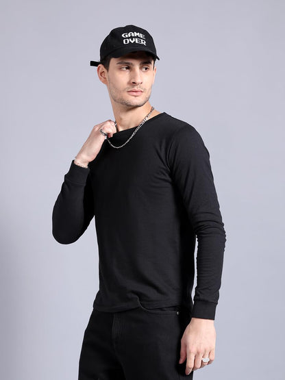 The Indian Garage Co Men Slim Fit Graphic Back Printed Round Neck Tshirt Black