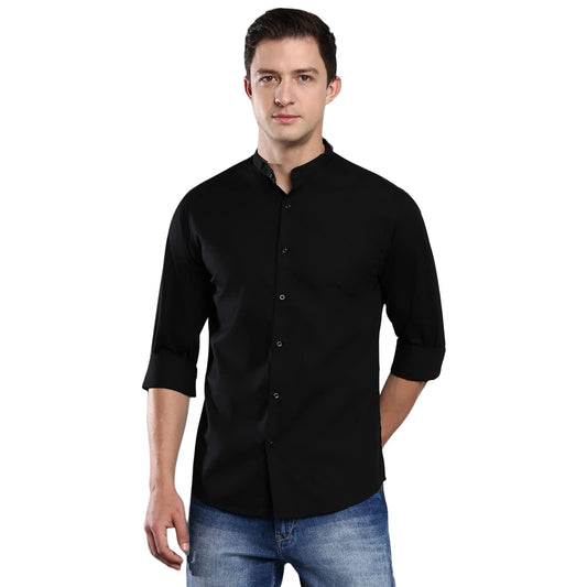 Dennis Lingo MenS Solid Casual Full Sleeves Black Cotton Shirt