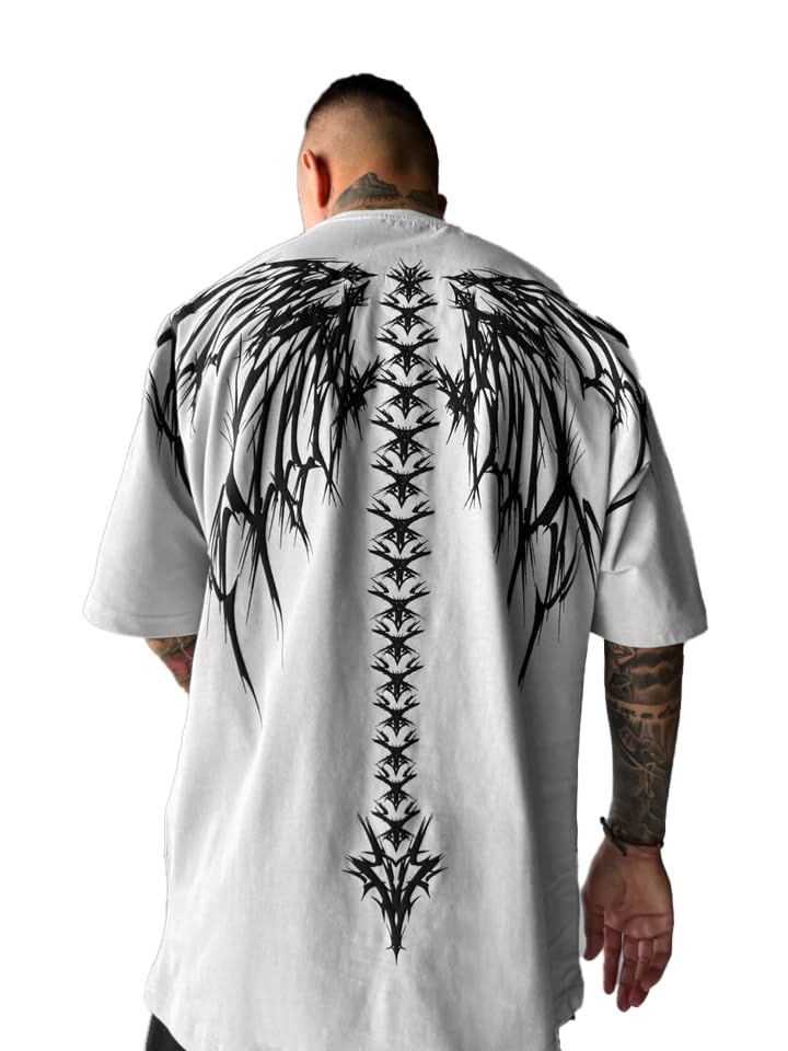 Thalasi Cotton Aesthetic Oversized Tshirt For Men - White T Shirt For Mens Stylish | Half Sleeve Oversize Fit Round Neck Tshirts