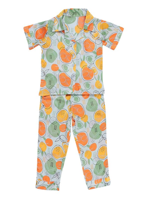 Clovia GirlS Satin Printed Shirt & Pyjama Set (Glk020P03_Blue_5/6Y)
