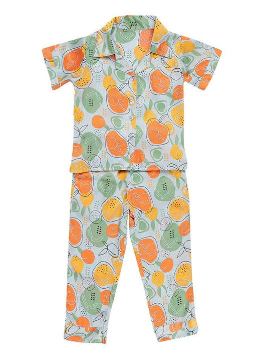 Clovia GirlS Satin Printed Shirt & Pyjama Set (Glk020P03_Blue_5/6Y)