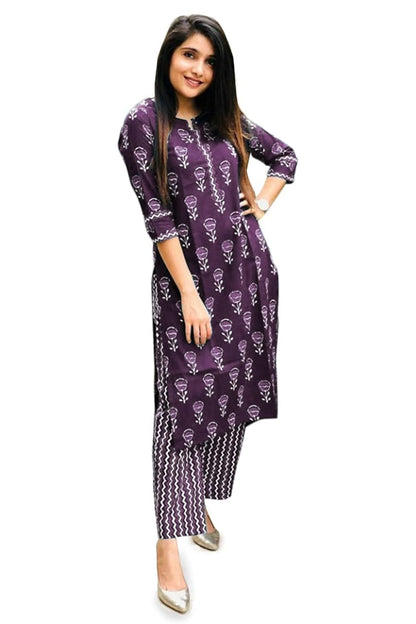 LookMark Womens Printed Cotton Blend Straight Kurta Pant Set - Elegant Ethnic Wear Ensemble for Modern Women, Perfect for Any O
