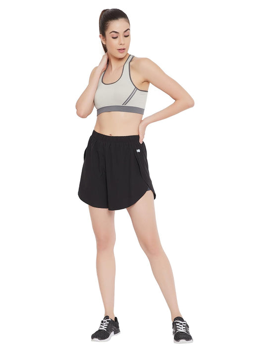 Clovia Womens Polyester Snug Fit Active Wear Sports Shorts (AB0061P13_Black_XXL)