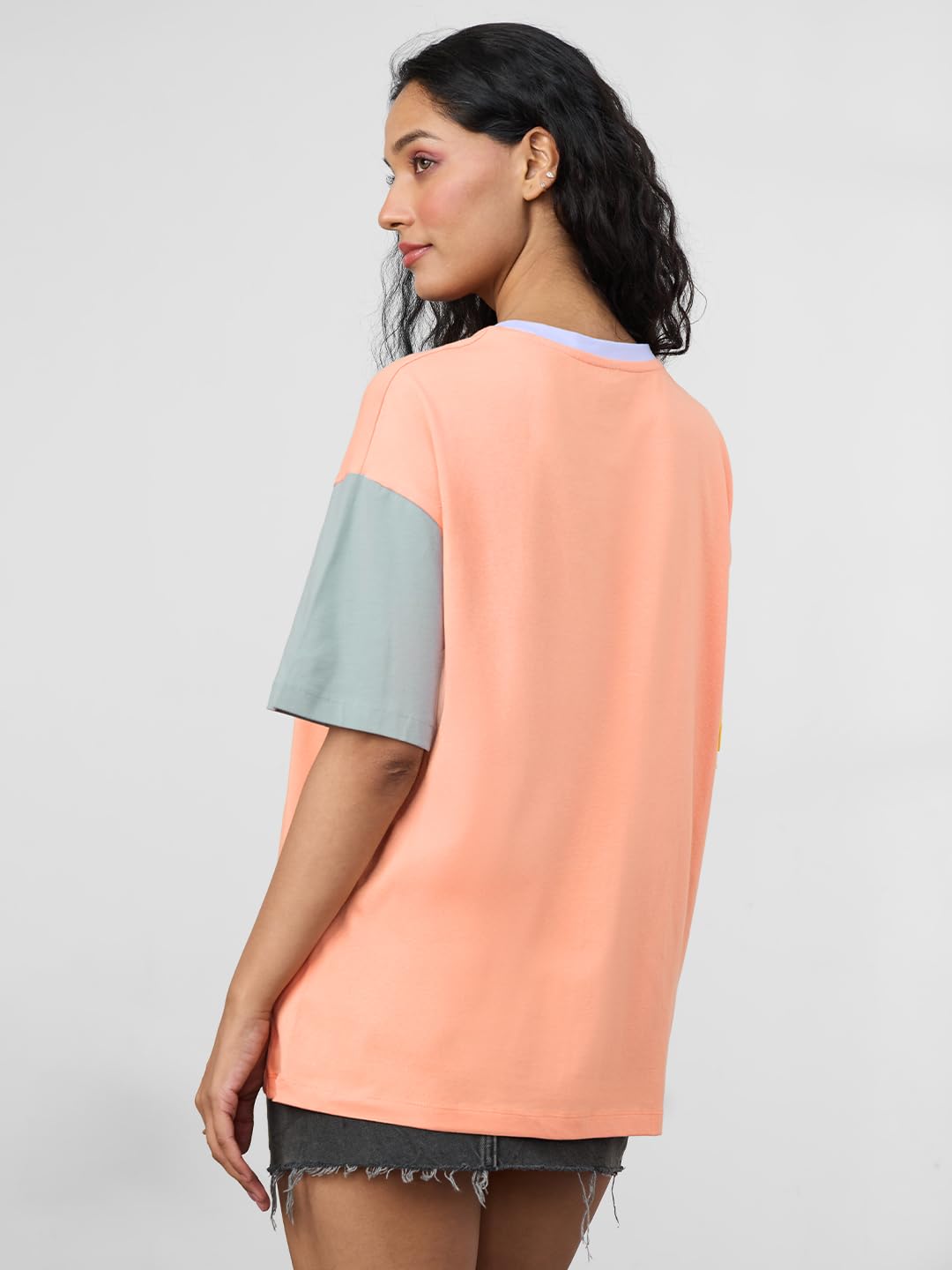 The Souled Store|Solids: Yellow, Pink & Grey Colourblock Women and Girls T-Shirts|Half|Loose fit Solid| 100% Cotton Multicolored
