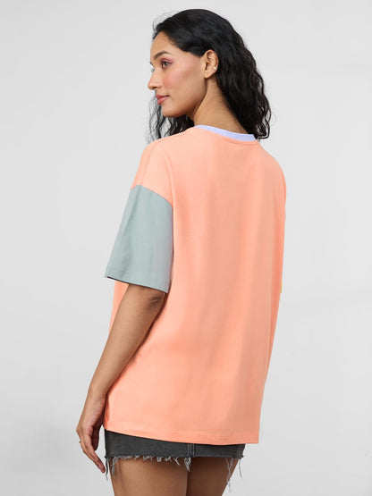The Souled Store|Solids: Yellow, Pink & Grey Colourblock Women and Girls T-Shirts|Half|Loose fit Solid| 100% Cotton Multicolored