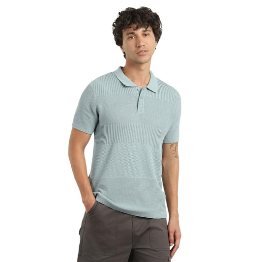 Nobero MenS Self Design Regular Fit Polo Shirt (1M-Twpo-R0020_Grey