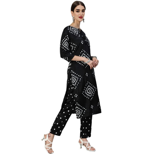 LookMark Women Women's Trendy Printed Cotton Blend Straight Black Color Kurta and Pant Set (KS2074-S)