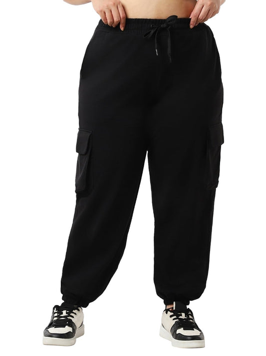 Bewakoof Air 1.0 Womens Solid Mid Rise Oversized Plus Size Joggers_585679_Black_6XL