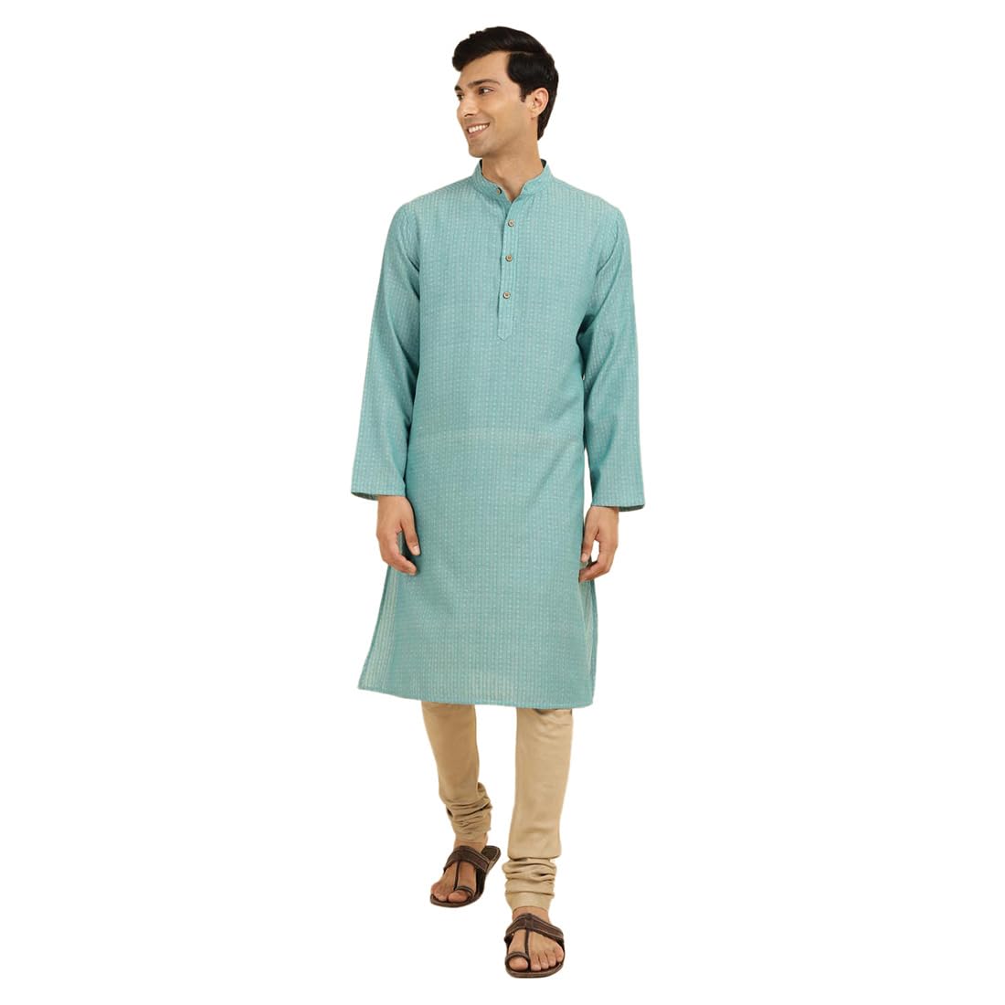 Fabindia MenS Cotton Woven Relaxed Kurta (1037119Teal_Teal