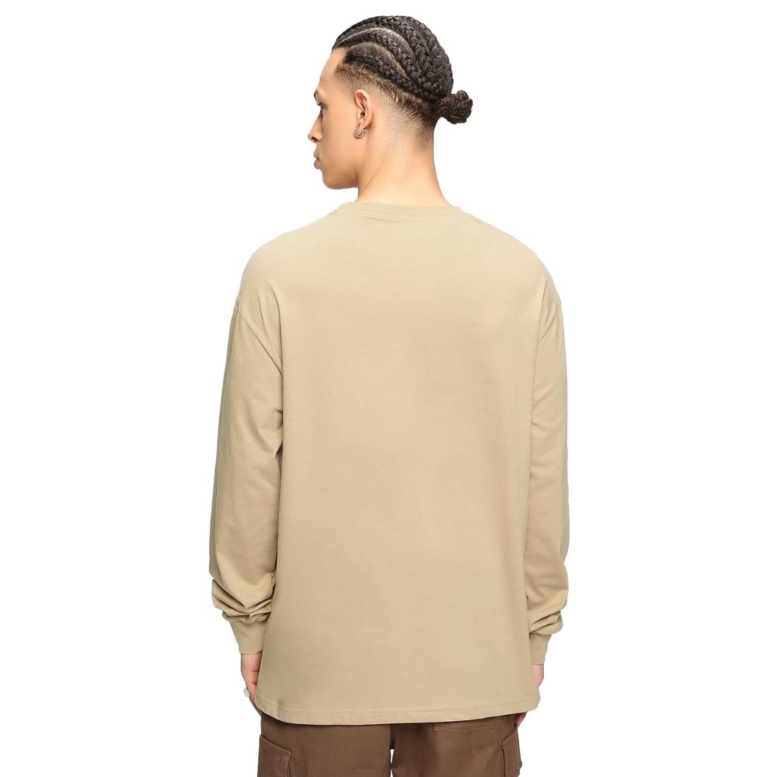Bewakoof Mens Solid 100% Cotton T-Shirt- Loose Fit, Round Neck, Full Sleeves Brown