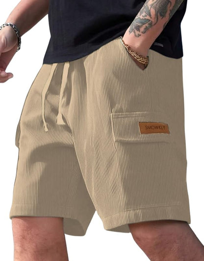SMOWKLY Authentics Classic Mens Ribbed Polycotton Relaxed Fit Cargo Stretch Shorts || Half Pant with Drawstring & 4 Pockets ||