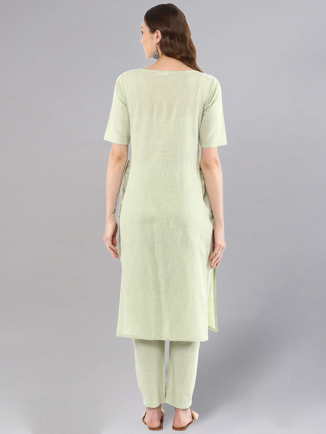 Idalia Womens Ethnic Wear Sage Green Straight Cotton Kurta Set For Women Fashion