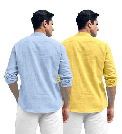 Royalscout Combo Of MenS Solid Cotton Blend Full Sleeve Straight Kurta Shirt (Pack Of 2)