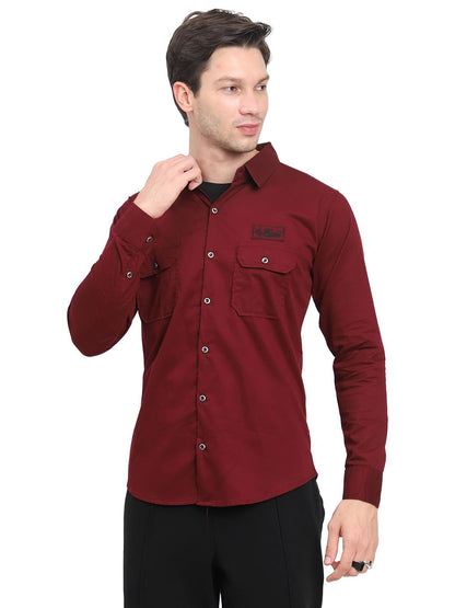 Shasmi Mens Double Pocket Cotton Shirt | Formal | Office Wear | Plain | Full Sleeve - Slim Fit Shirt for Men | Shirt for Men |