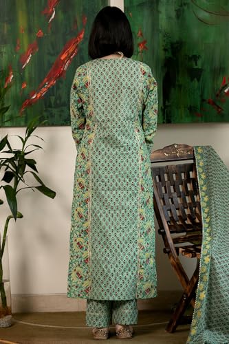 GoSriKi Printed Rayon Kurta with Trousers & Dupatta, 4XL, Green, Model SANGHVI GREEN-GS
