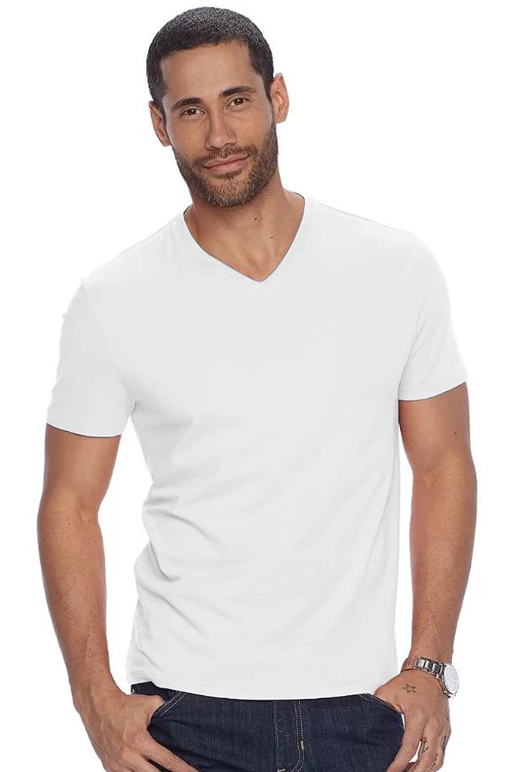 ADRO Men's V Neck Combo Plain Cotton T-Shirts_VCM2-PLN-BL-WH