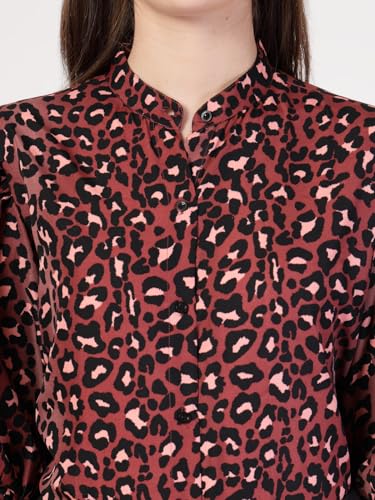 Style Quotient Women Rust Multi Printed Regular Fit Semi Formal Polyester Shirt