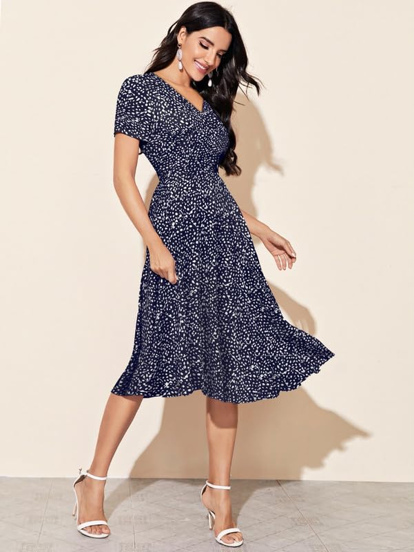 Toochki WomenS Navy Blue Lycra Abstract Fit & Flared Western Dress | Dress For Women | A Line Dress | Winter Dress | Western Dr