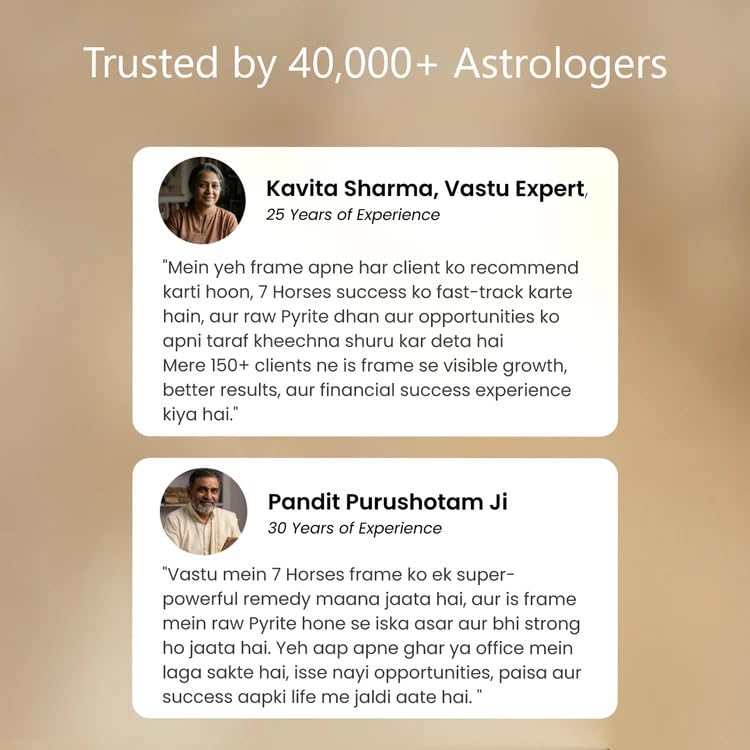 Astrotalk 7 Horses on Raw Pyrite Frame | Seven Horses Wall Decor Pyrite Stone Frame for Success & Fame | Vastu Items for Money Attraction | Wall Decor | Ideal Gift | 7.5x7.5 Inch | 1 Piece