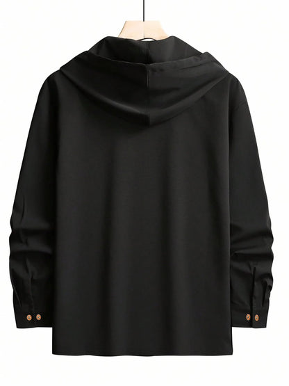 Noble Monk Mens Relax Fit Hooded Shirt Black