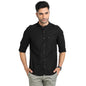 Turtle Men Cotton Linen Black Solid Slim Fit Full Sleeve Casual Shirt