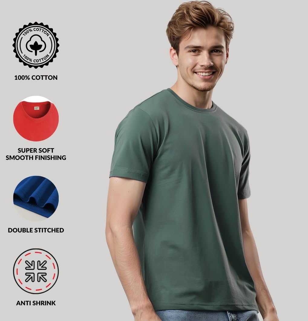 ADRO Mens T Shirts | Solid Tshirts for Men | Pure Cotton Lycra Fabric | 4 Way Stretch Smart tech Tshirt | Pack of 2 Round Neck T
