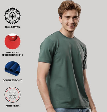 ADRO Mens T Shirts | Solid Tshirts for Men | Pure Cotton Lycra Fabric | 4 Way Stretch Smart tech Tshirt | Pack of 2 Round Neck T