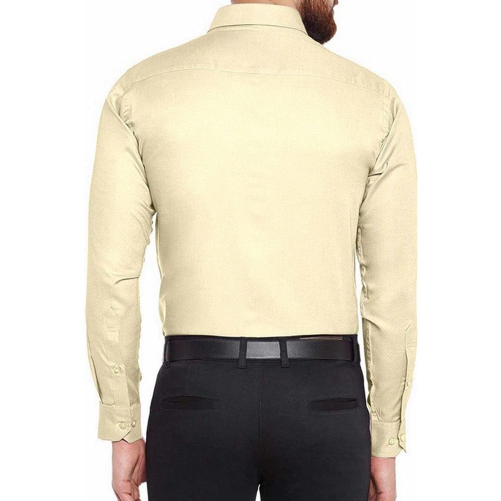 Turtle Men Cotton Blended Light Yellow Self Design Regular Fit Shirts