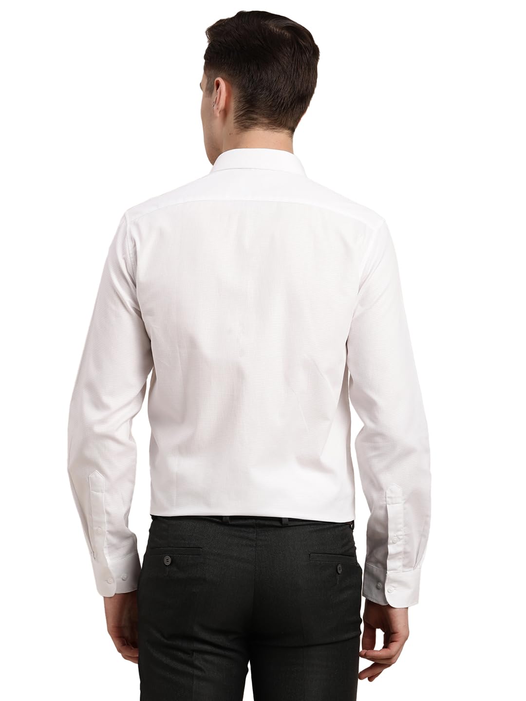 Turtle Men 100% Cotton White Self Design Slim Fit Formal Shirt