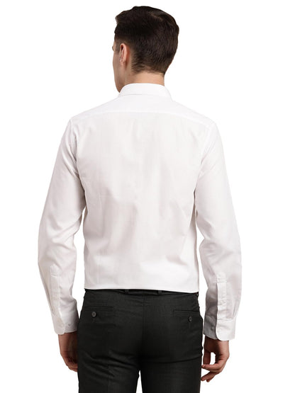Turtle Men 100% Cotton White Self Design Slim Fit Formal Shirt