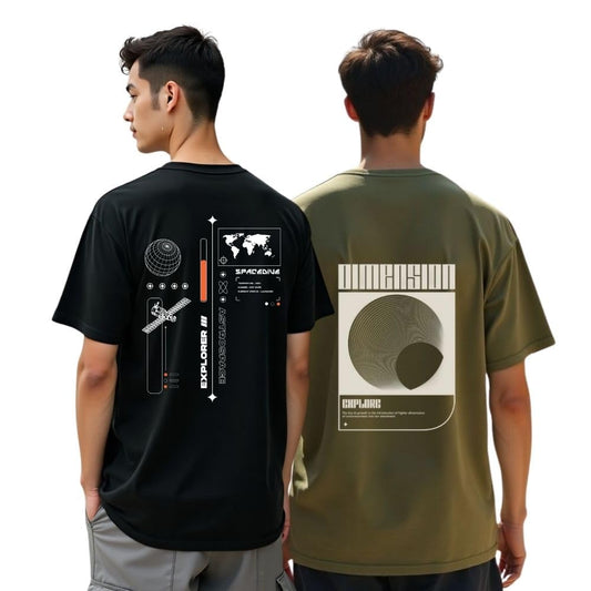 Nobero MenS Graphic Print Oversized Fit T-Shirt (1M-Twrt-C0869-X_Olive Green/Black