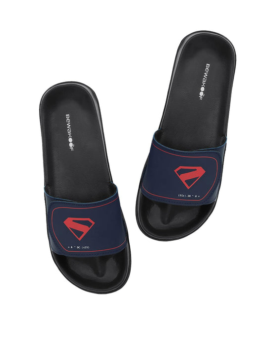 Bewakoof Official DC Merchandise Mens Black Superman Printed Velcro Sliders_684560_Black_UK8
