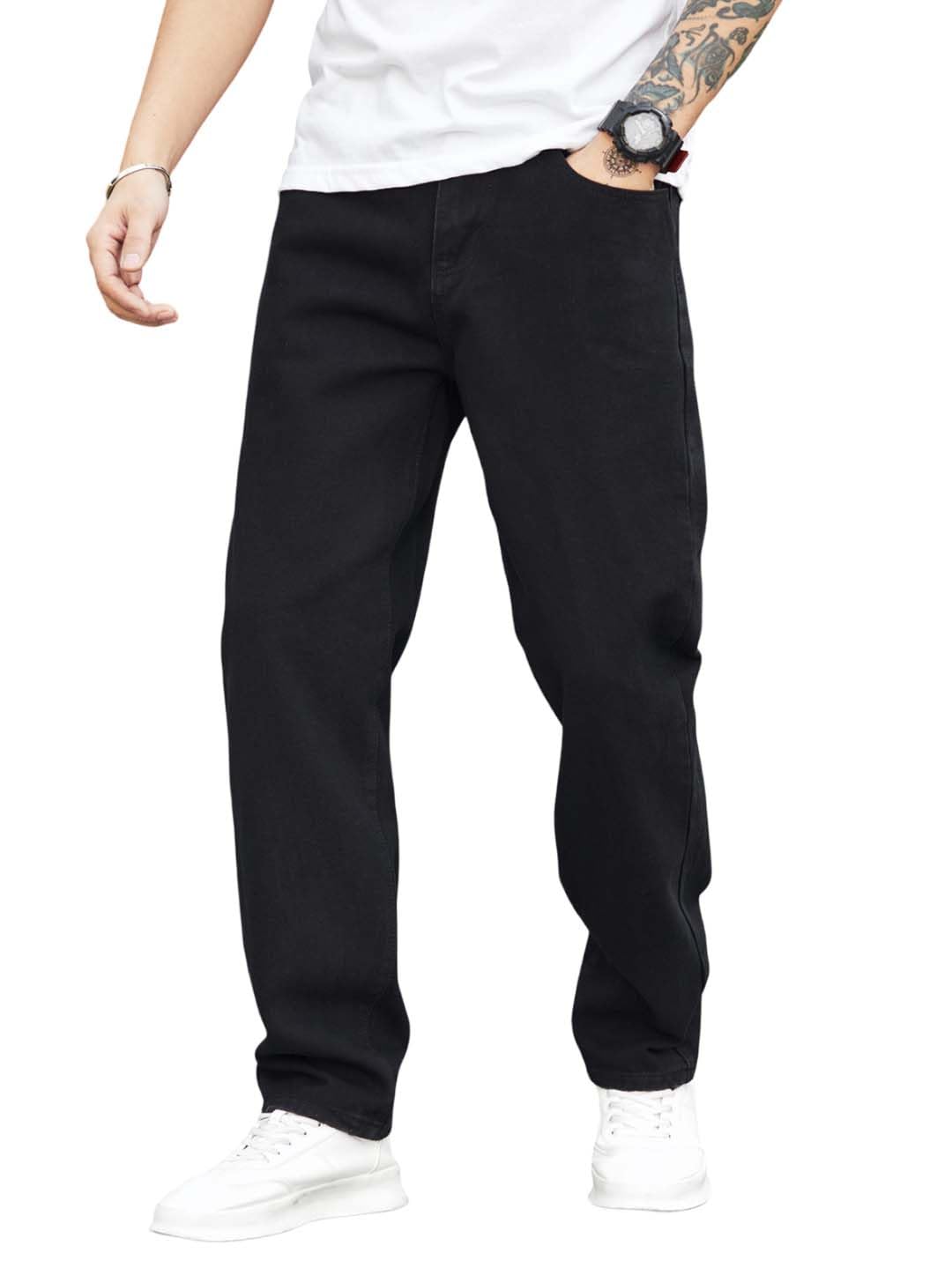 Kotty MenS Solid Regular Fit Mid Distressed Fashionable Trendy Denim Jeans(Black,28)