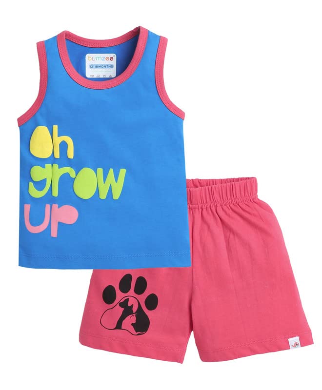 BUMZEE Royal Blue & Coral Boys Sleeveless T-Shirt & Short Set Age - 12-18 Months (Peb8233D-rbl.crl)